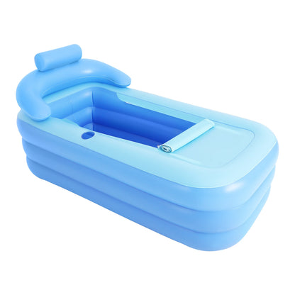 160*84*64cm Foldable Bathtub, Inflatable Bath Tub with Bubble Mat for Relaxation, Blue, Portable Soaking Tub for Home