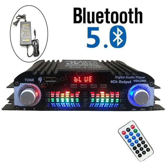 HiFi Sound Amplifier 4 Channel Digital Audio Bluetooth Amplifier 1600W Peak Power Karaoke Player FM Radio Support Remote Control
