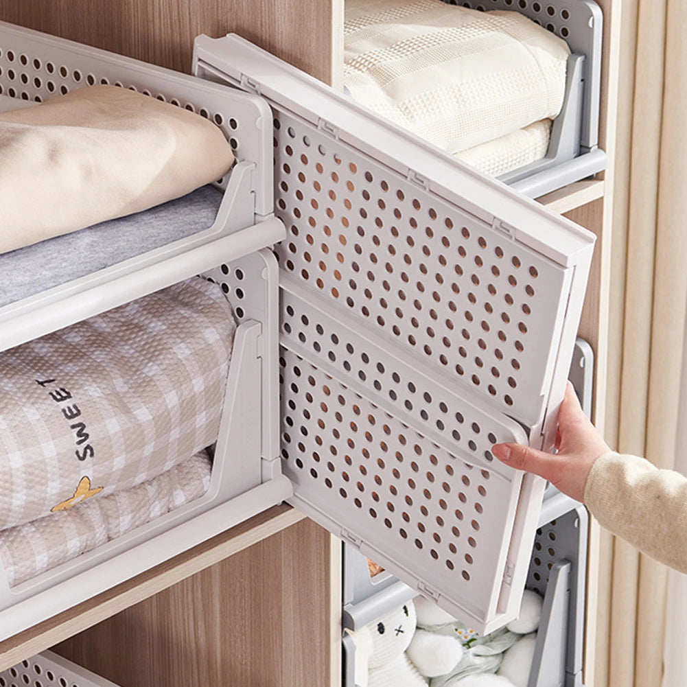 【Breeins】Foldable Stackable Drawer Storage Basket Wardrobe Storage Organiser Stackable Plastic Storage Basket Cupboard