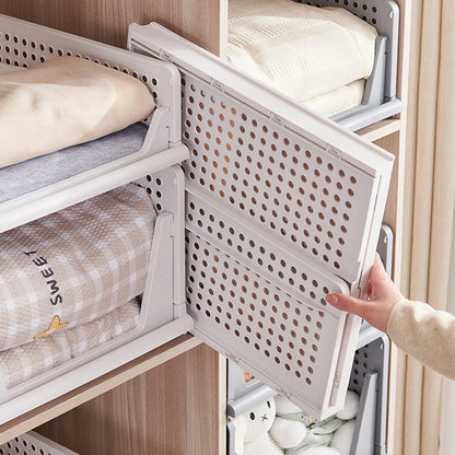 【Breeins】Foldable Stackable Drawer Storage Basket Wardrobe Storage Organiser Stackable Plastic Storage Basket Cupboard