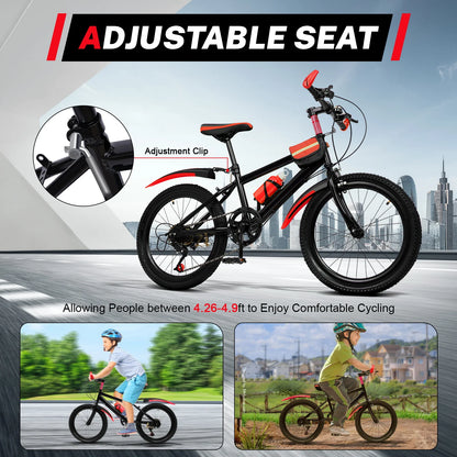 20" Mountain Bike 7 Speeds Kids Bicycle Children's Bicycle Height Adjustable MTB Boys Girls Riding Bike