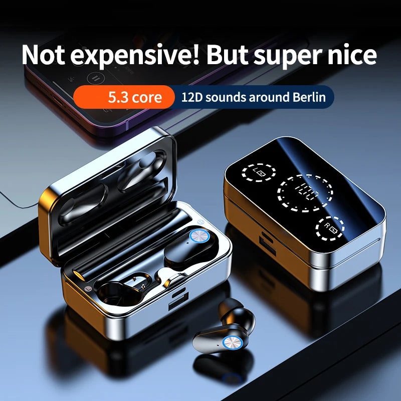 Wireless Headphones LED Power Display Touch Control Earphones Game Sports Headset Music Earbuds With Microphone