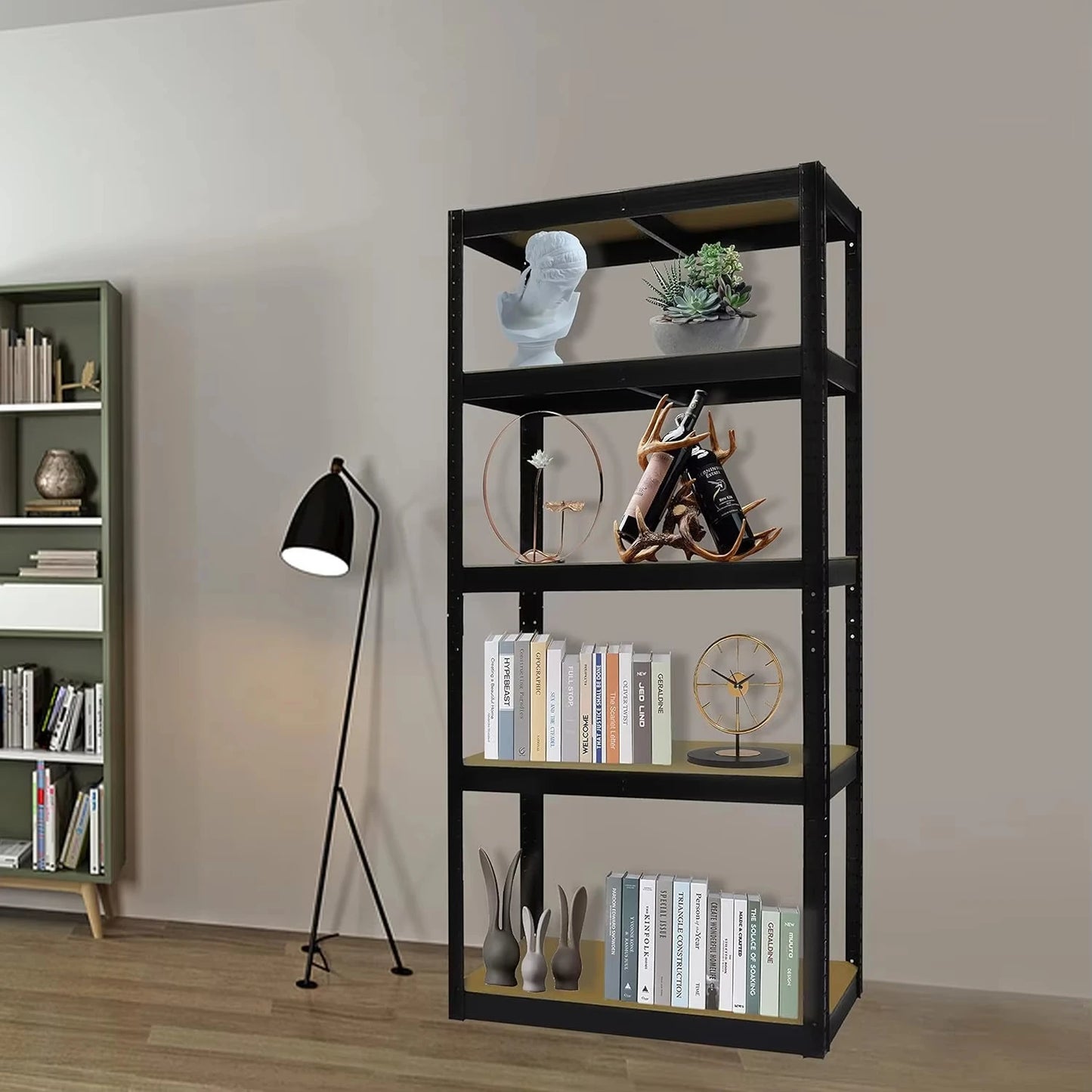 BRIEFNESS Adjustable height 5 layer storage unit boltless design industrial shelves, garage warehouse shed finishing 180X90X40CM