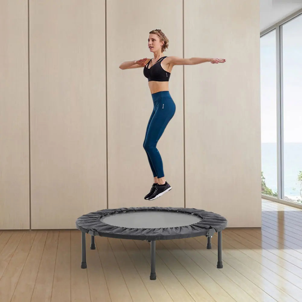 【Breeins】Folding Trampolines Fitness Indoor Exercise Workout Rebounder Sport Trampoline Handle Trampoline for Adults Jumping T