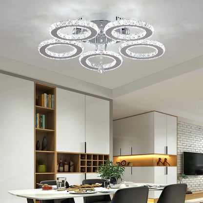 Modern Crystal Chandelier Ceiling Lamp Chrome Flush Mounted Pendant Light Luminari Dining Living Room Plafon Led Hanging Lampara