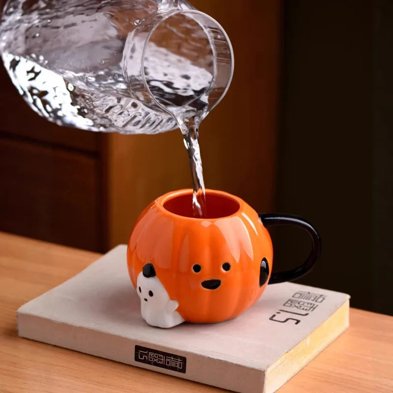 Halloween Ceramic Pumpkin Coffee Mug Creative Ghost Water Cup European Afternoon Tea Flower Tea Coffee Cup Breakfast Milk Mug