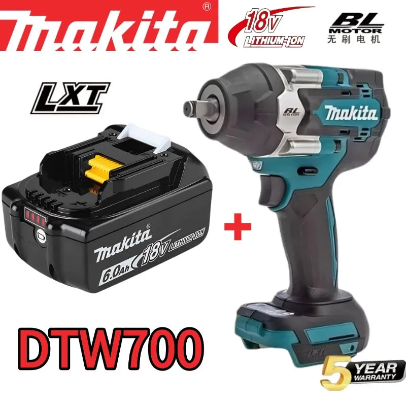 Makita DTW700 Cordless Impact Wrench 18V Brushless Motor 1000Nm Variable Speed Electric Wrench High Effieiency Durable Auto Stop