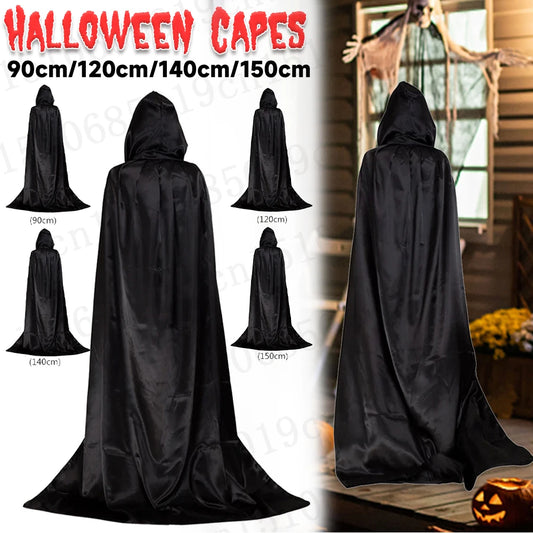 1 Piece of Halloween Cape With 3 Sizes Available It is a Black Grim Reaper Cloak Made of Party Satin Featuring a Stand-up Collar