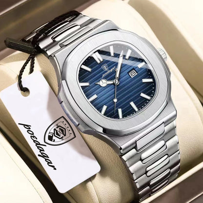 POEDAGAR Fashion Couple Watch Waterproof Luminous Date Stainless Steel Quartz Love Wristwatch Square Watches for Boyfriend Gift