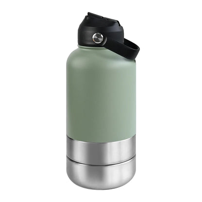 OKKPETS 32Oz Portable 3 in 1 Pet Water Bottle Stainless Steel Pet Feeder Travel Outdoor 34Oz Multifunc Pet Bowl Dog Food Cup