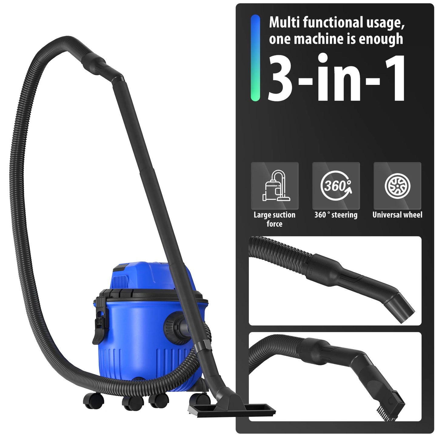 DayPlus 3 In 1 Vacuum Cleaner Wet And Dry Bagless Cylinder Compact Floor Cleaning Powerful HEPA Filter with Blower Function, 15L