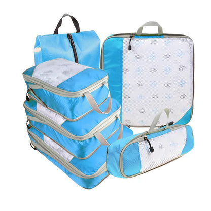6PCS Travel Compressed Packing Cubes Storage Organizer Set With Shoe Bag Mesh Visual Luggage Portable Lightweight Suitcase Bag