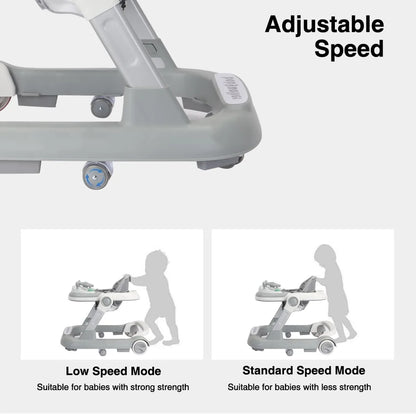 2 in 1 Baby Walker, Toddler Baby Push Walker with Removable Feeding Tray and Music Tray(Without Battery), Foldable Walker