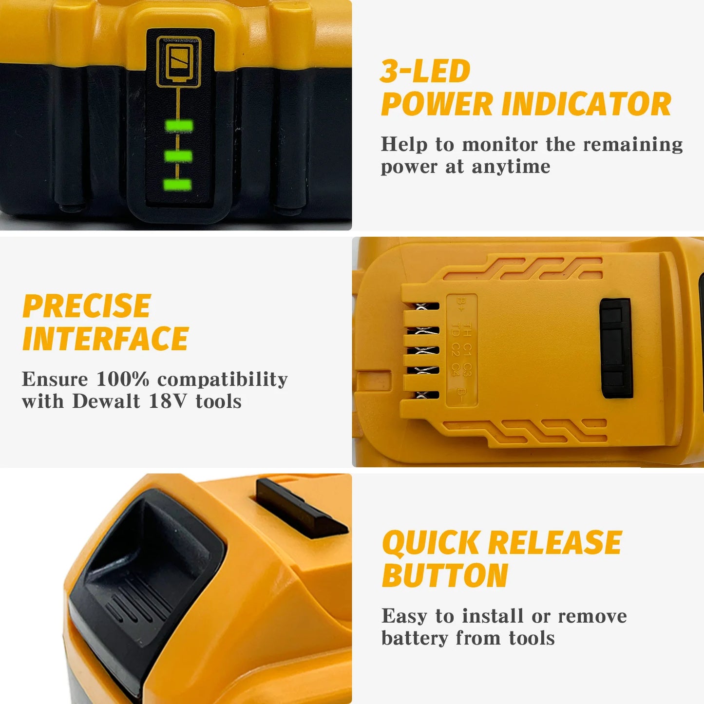 2Pack 8.0Ah Compatible with Dewalt DCB184 18V XR slide Li-Ion Battery DCB182 DCB183 DCB180 DCB200 Lithium-Ion Power Tool Max