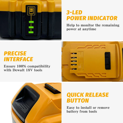 2Pack 8.0Ah Compatible with Dewalt DCB184 18V XR slide Li-Ion Battery DCB182 DCB183 DCB180 DCB200 Lithium-Ion Power Tool Max