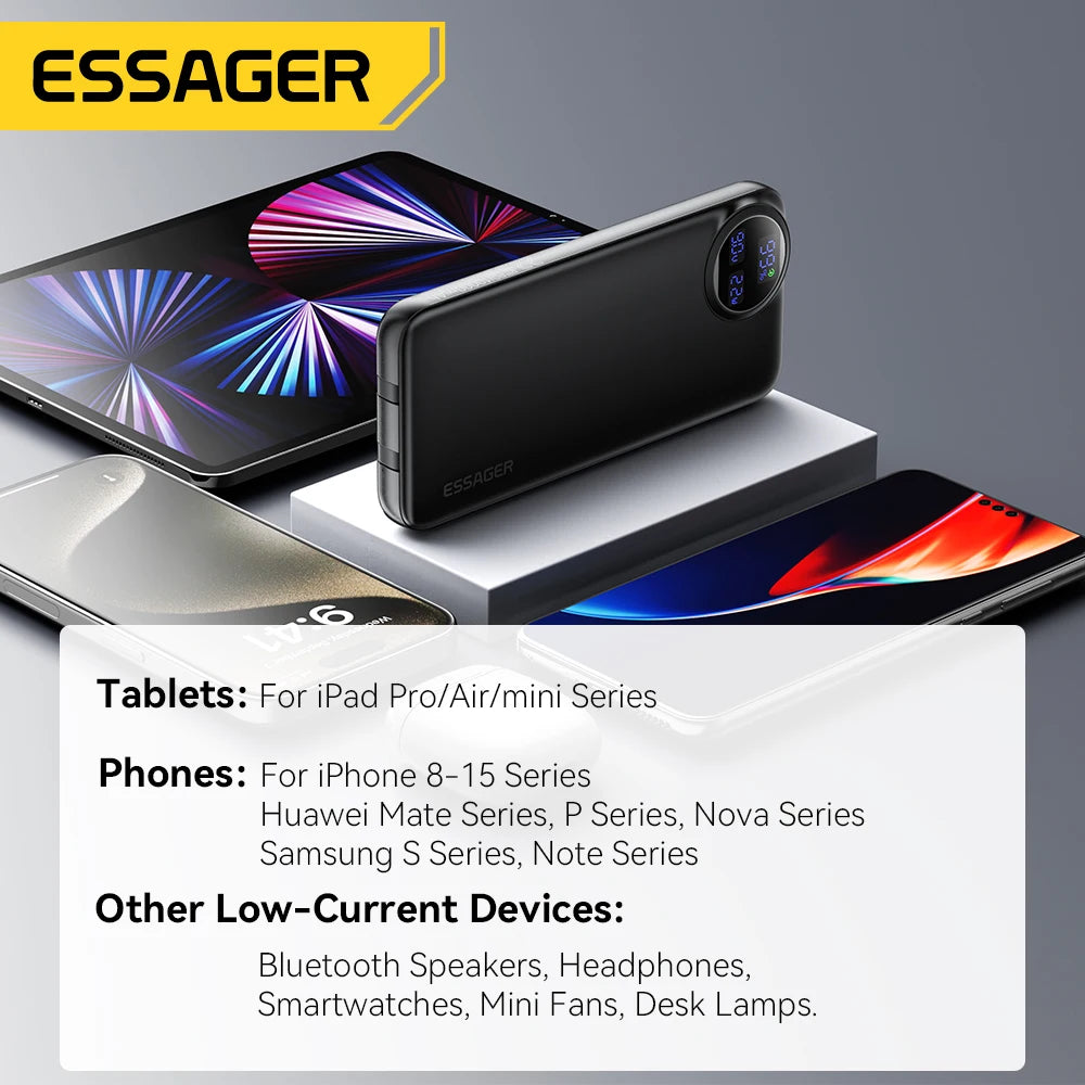 Essager Power Bank 30000mAh 22.5W PD Fast Charging Powerbank Portable Battery Charger For iPhone 15 14 13 12 Pro Max Huawei