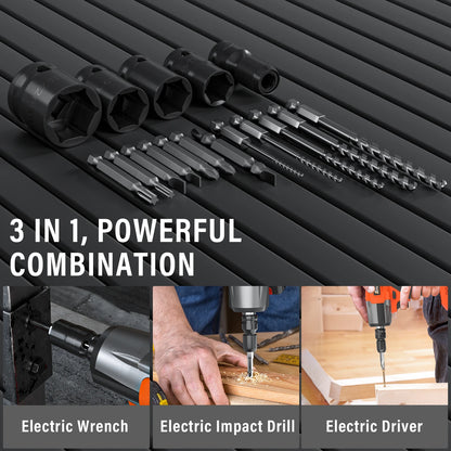 21V Cordless Impact Wrench, 1/2 inch Brushless Impact Gun, Max Torque 550Nm with 4 Socket Sets, 12 Drill Sets, 4.0Ah Battery