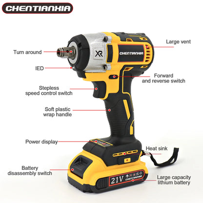 1000Nm 1/2" Cordless Electric Impact Wrench Drill Gun Ratchet Driver Includes 2 Battery, Charger and Kit Bag