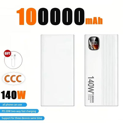 Lenovo CCC 500000mAh Power Bank 140W Large Capacity Portable Super Fast Charging Powerbank Spare Battery Digital Display Charger