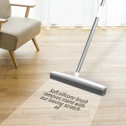 Telescopic Rubber Broom with Squeegee, Carpet Rake Pet Hair Fur Remover Broom Magic Clean Sweeper Floor Cleaning Squeegee Wiper Toilet Bathroom Mops