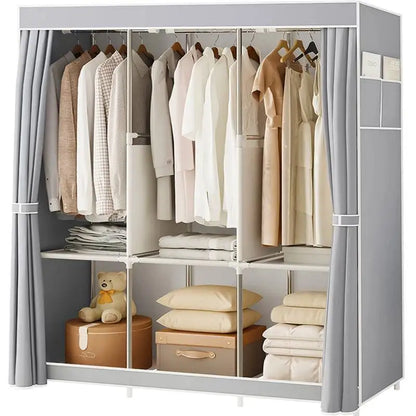 Fabric Canvas Wardrobe With Hanging Rail Shelving Clothes Storage Large Cupboard