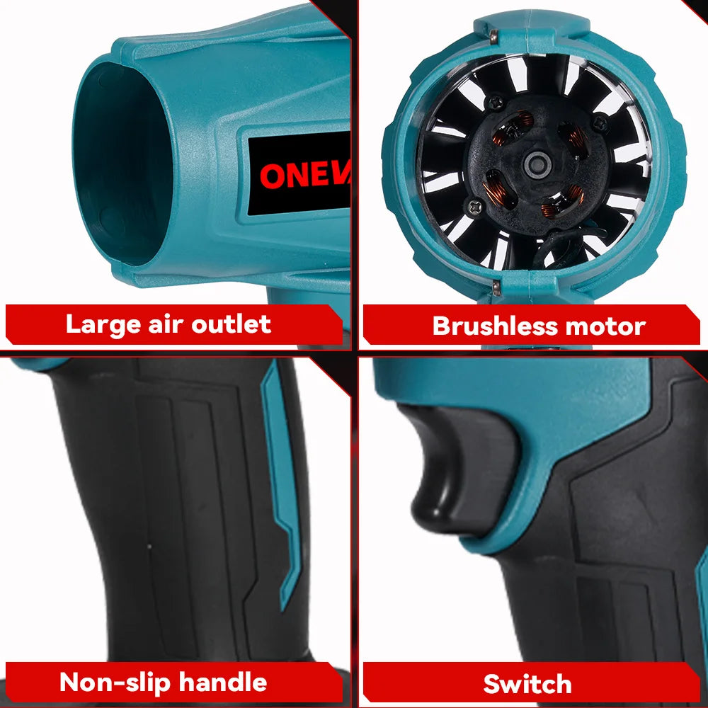 ONEVAN 2000W 200M/S Brushless Electric Turbo Fan Cordless Leaf Air Blowers Snow Dust Blowing Power Tool For Makita Battery Pin