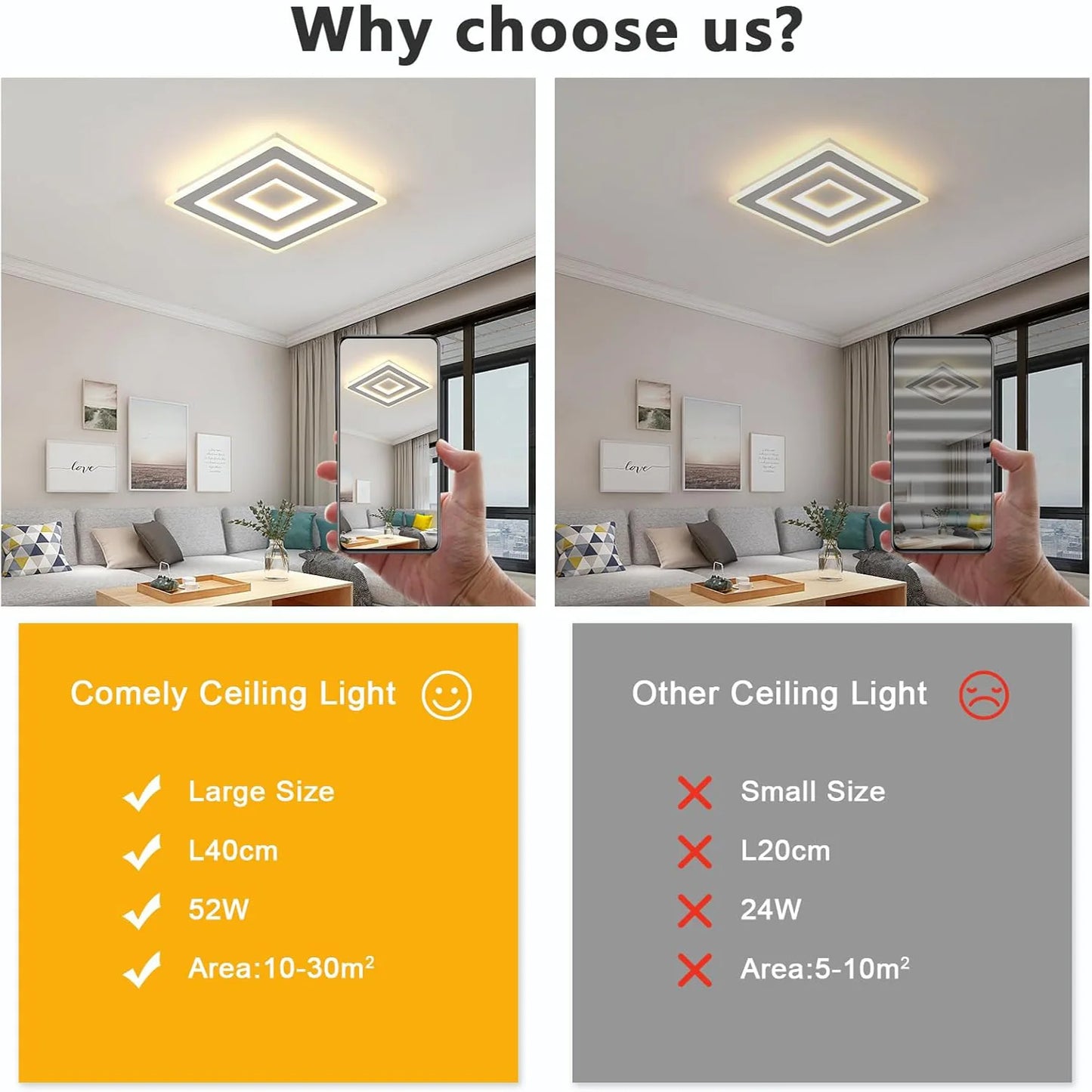 Modern Square LED Ceiling Light,28W Acrylic Ceiling Lamp,White Ceiling Chandelier for Bedroom,Living Room Warm Light 3000K