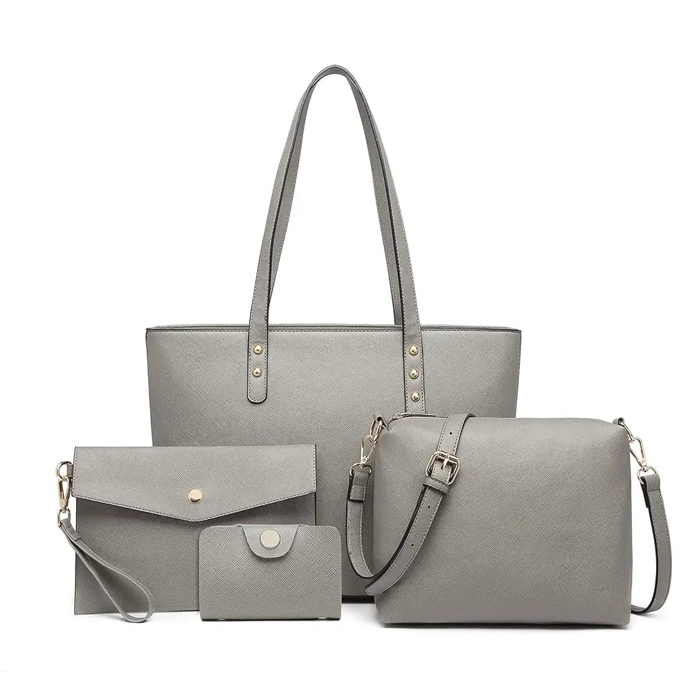 4 in 1 Totes Crossbody Bags Set PU tote bag Leather Shoulder Bag Handbag Purse with Detachable & Adjustable Strap for Women Lady