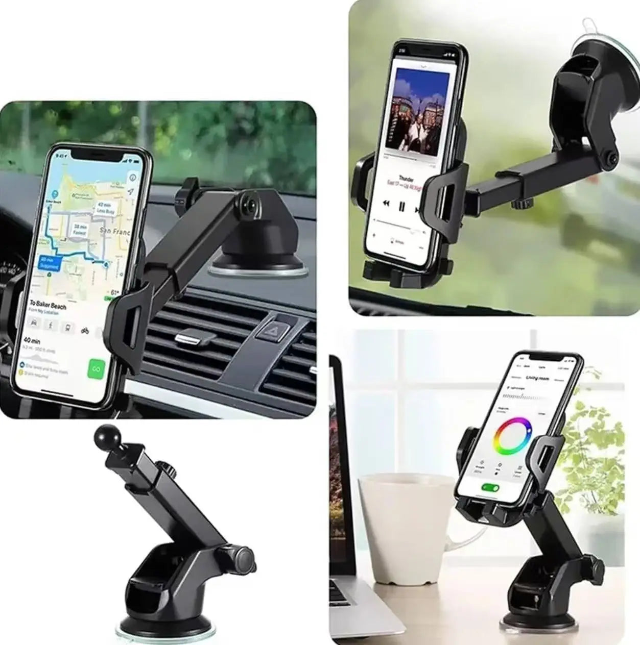 3-in-1 Universal Car Phone Mount Holder Cradle, Dashboard Windshield Air Vent Suction Cup Holder for iPhone and Android Smartpho