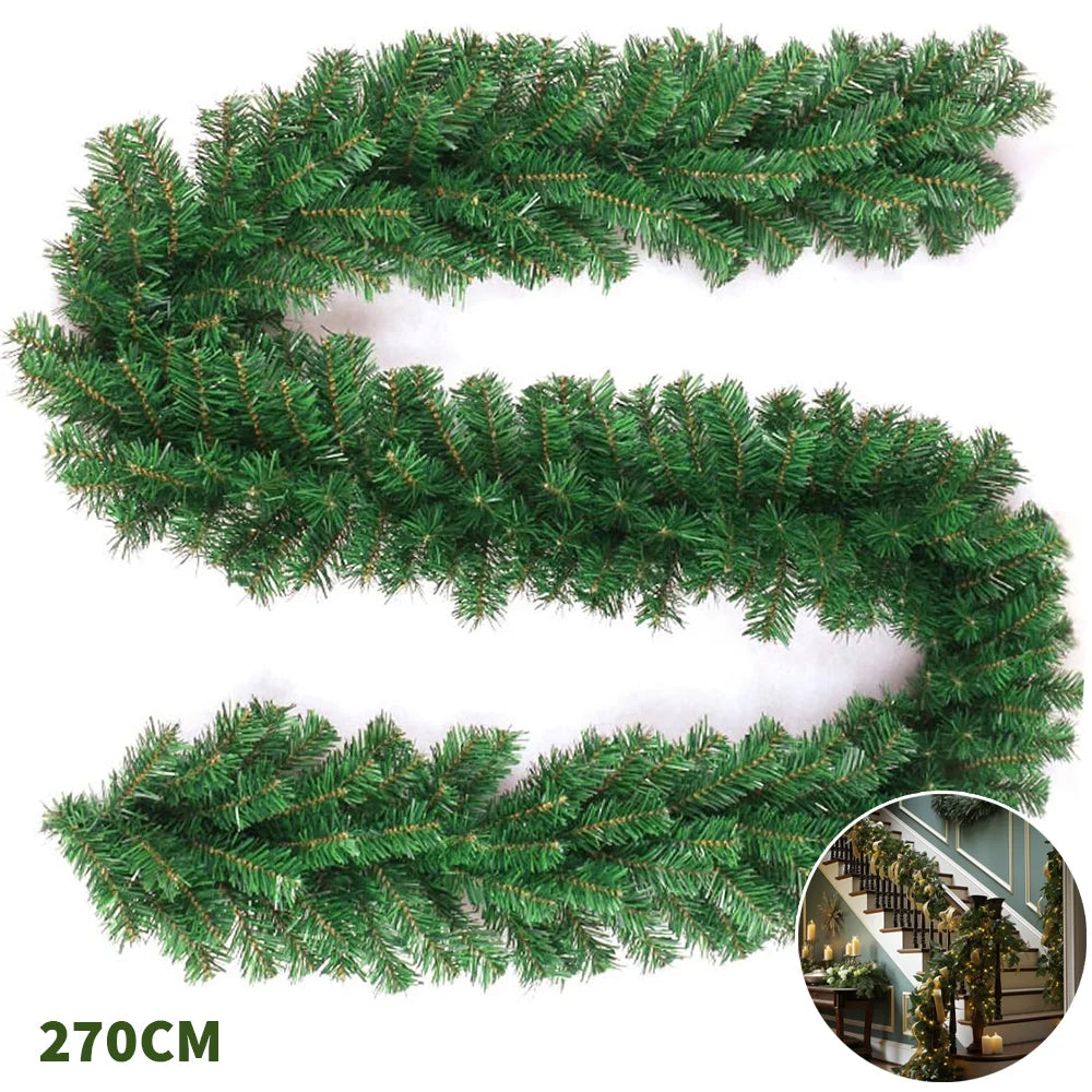 1pc/2pc 2.7M Christmas wreath Artificial Pine Leaf Rattan Strip Green Christmas Garland Wreath Christmas Pine Tree Rattan Decor