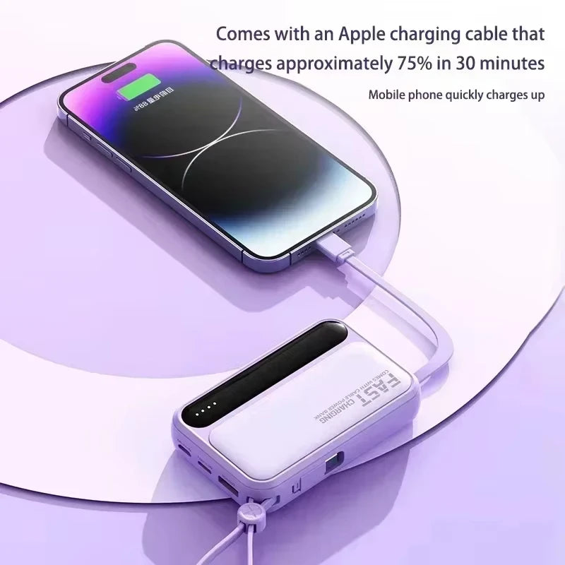 Lenovo 500000mAh Fast Charge Power Bank Portable Large Capacity 4 Built‑in Cables Backup Battery for Smartphones Daily Outdoor