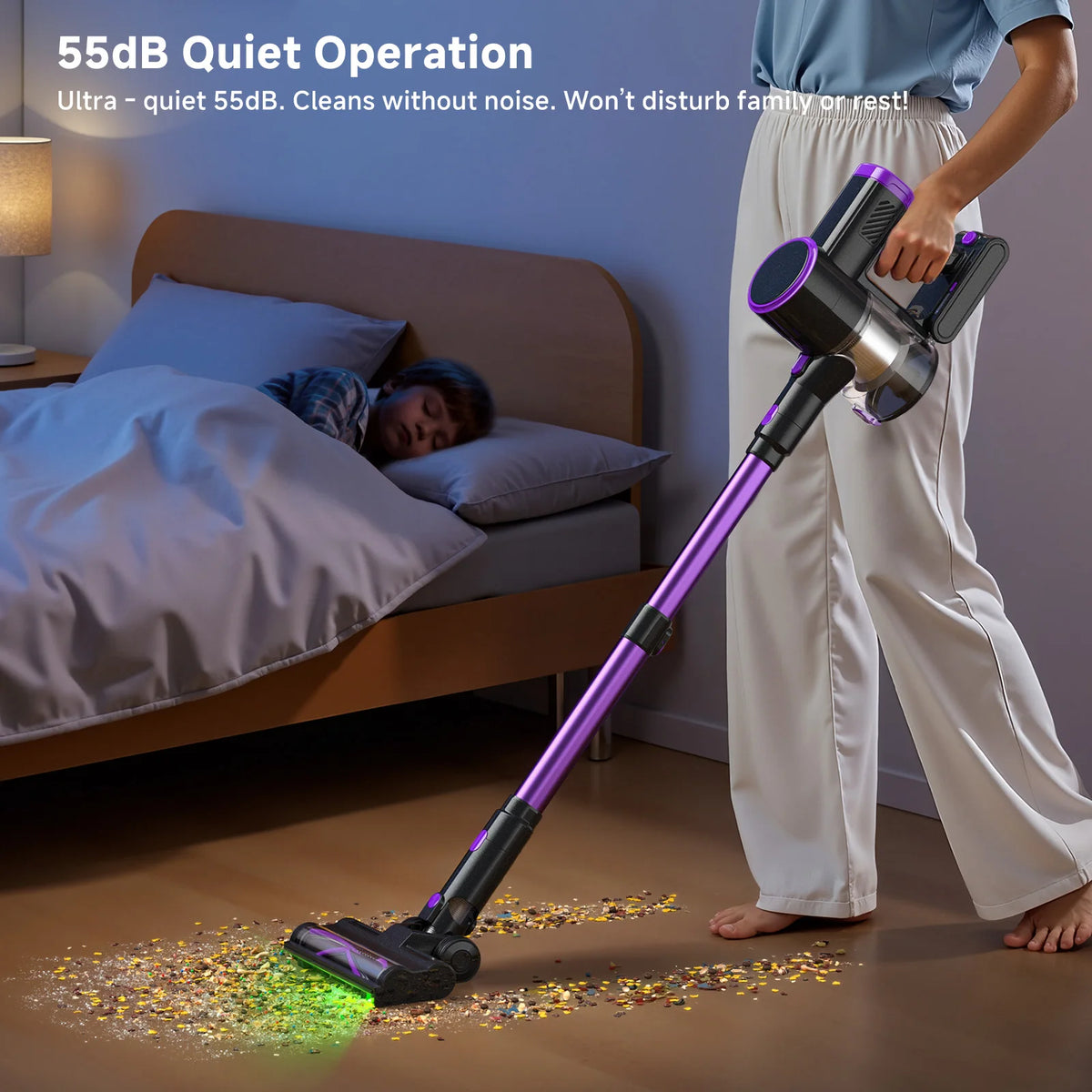 Lubluelu P4 Cordless Vacuum Cleaner 30Kpa Suction, 40Mins Runtime, Self-Standing, Green LED, for Hard Floor Carpet Pet