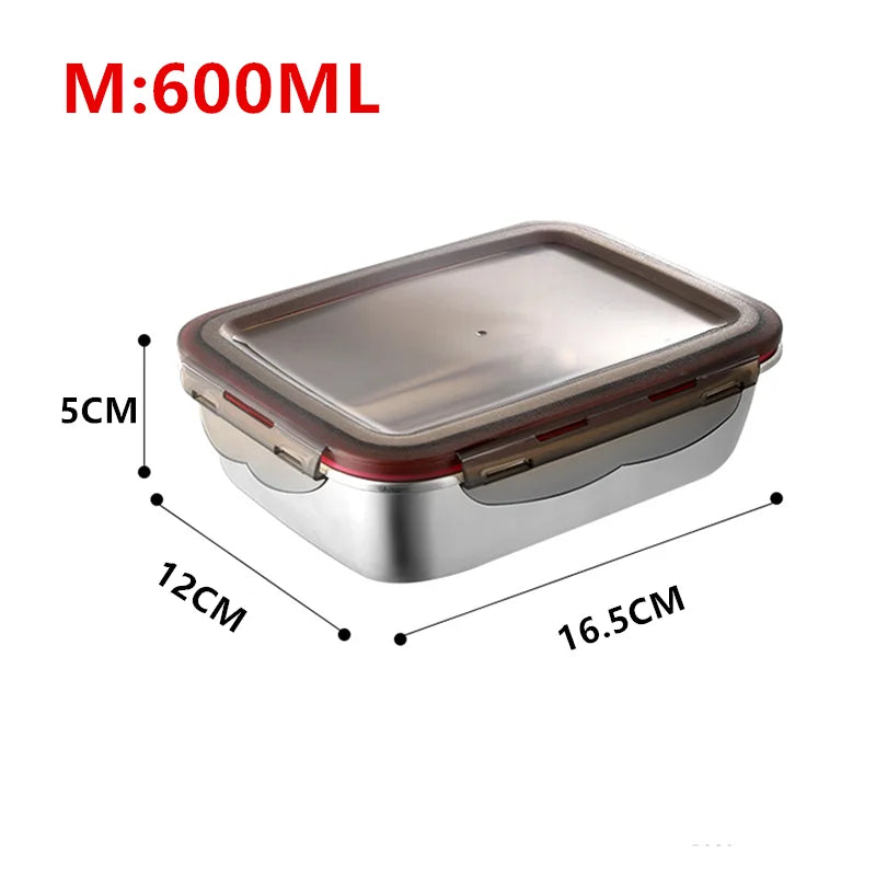 304 Stainless Steel Lunch Box Sealed Food Bento Box Refrigerator Square Microwave Heating Preservation Box Picnic Storage Box