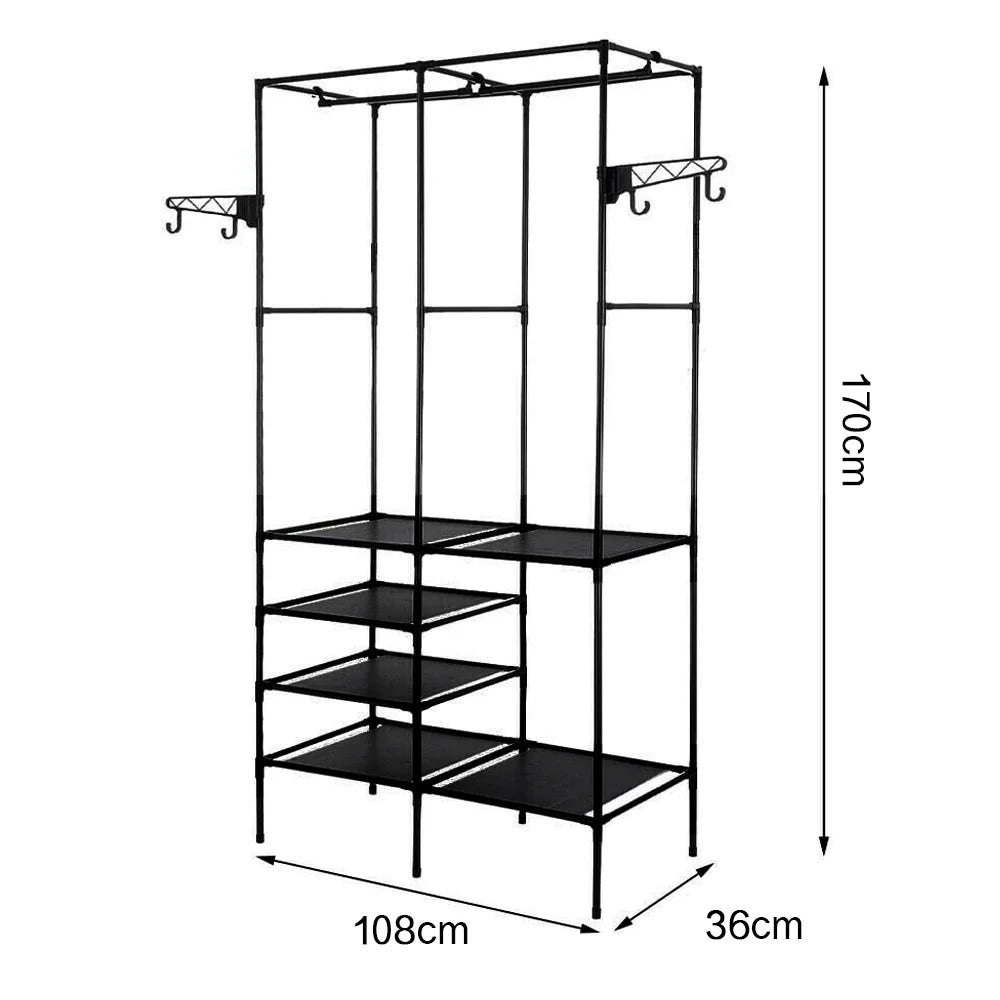Clothes Rack Double Row Clothes Rack Large Floor Hangers With Hanging Hooks Shoes Household Storage Shelf Modern Coat Rack