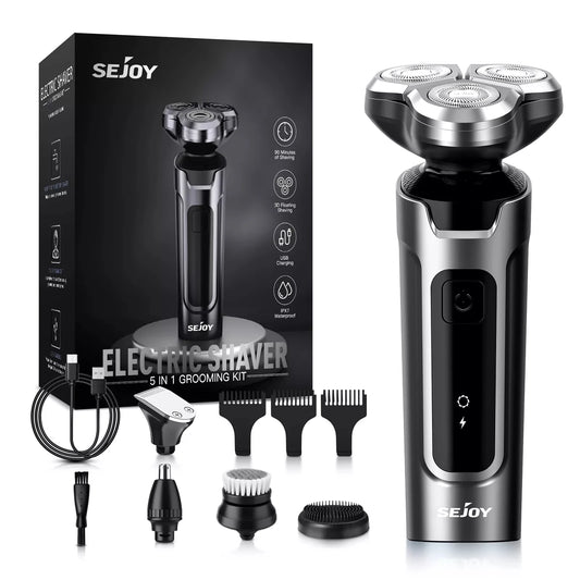 Sejoy Shaver Barber for Men 5 in 1 Electric Razor Rechargeable with Beard Trimmer Lithium Battery Portable Shavers for Travel