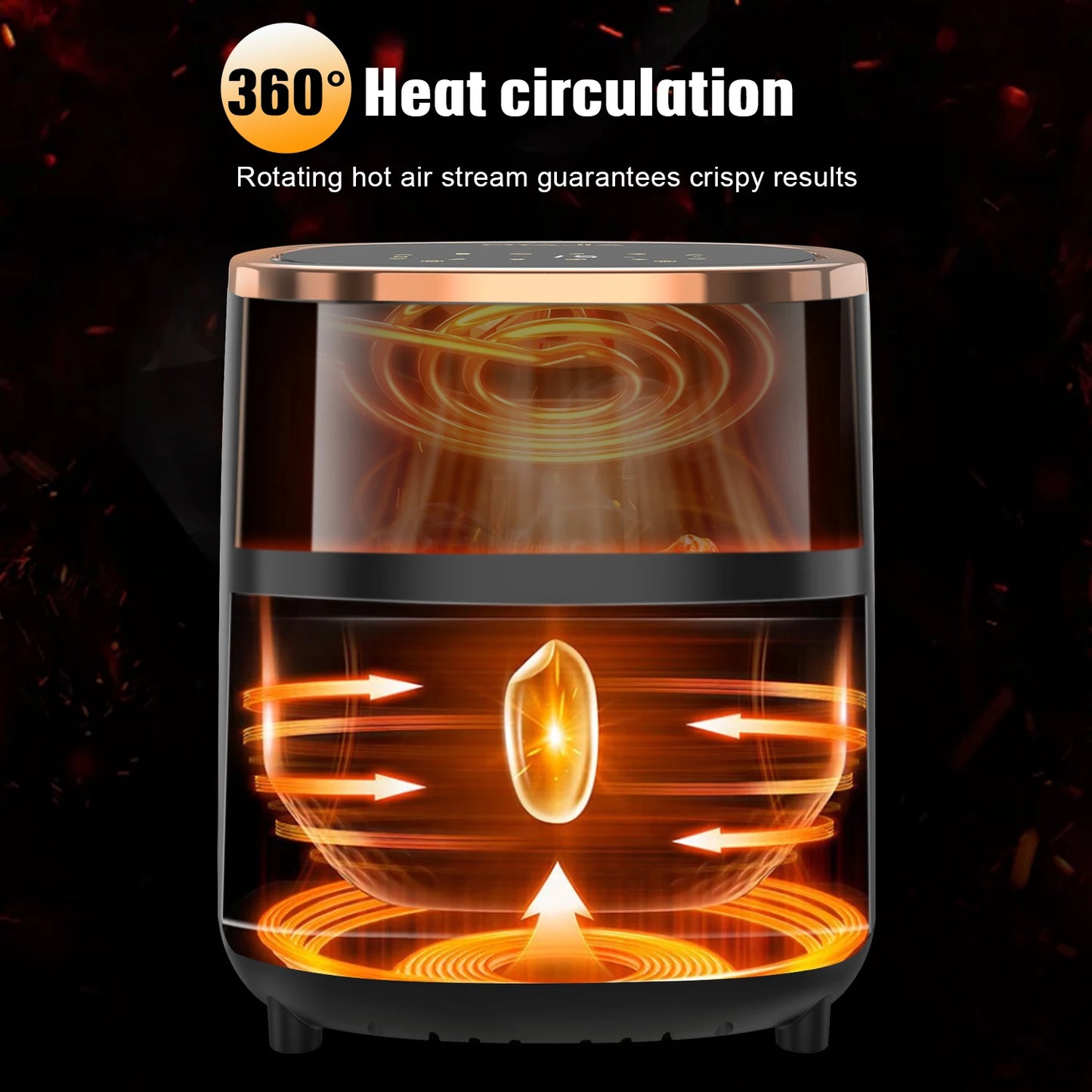 OYAJIA 6L Air Fryer with Smart Touch Display 60 Minutes Timer & 80°C-200°C Adjustable Temperature& 8 Preset Cooking Modes