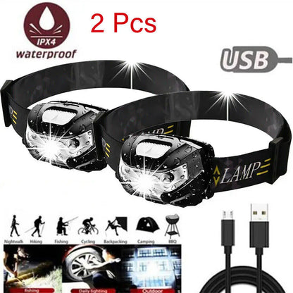 1/2X Super Bright Waterproof Head Torch Headlight LED USB Rechargeable Headlamp UK