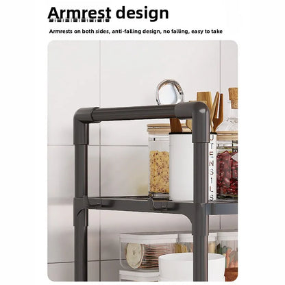 Multi-Purpose Kitchen Storage Rack - Thickened Adjustable Shelf for Microwave, Oven, Countertop Organizer with Tool Hooks