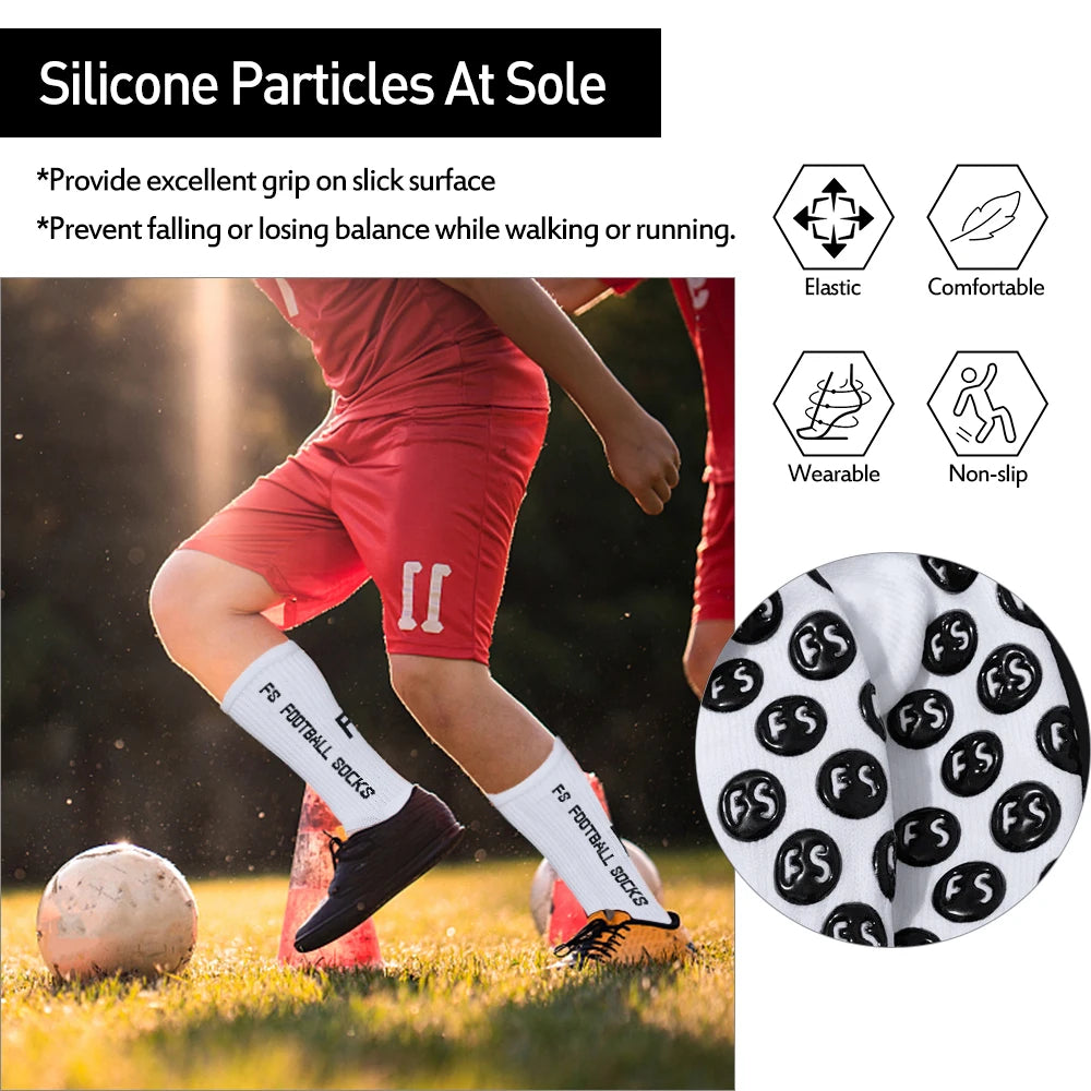 3 Pairs Running Socks Outdoor Sports Stretch Socks Athletic Football Soccer Socks Anti Slip Socks with Grips for Ball Sports