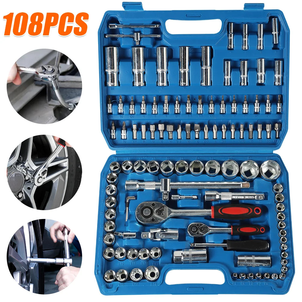 108pcs Socket Wrench Set Car Repair Tools Ratchet Spanner Wrench Set Ratchet Spanner Screwdriver Bits Hardware tools
