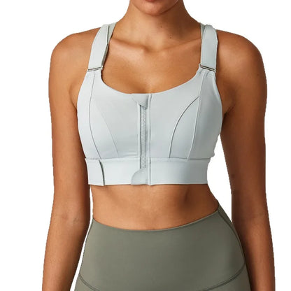 Large size sports lingerie women's shock-proof high-strength front zipper Velcro fitness running fixed cup yoga bra