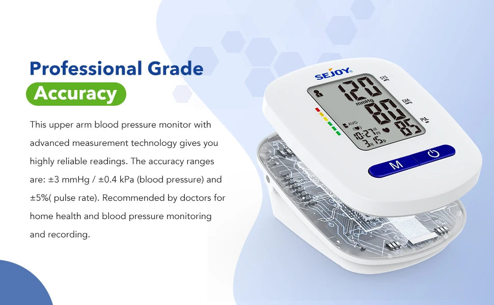 Sejoy DBP Blood Pressure Monitor Upper Arm Automatic BP Cuff Machine with LED Display for Home Use Health Care