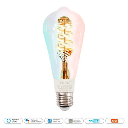 MOES Tuya WiFi Smart ST64 Edison LED Light Bulbs 16 Million RGB Color Changing 2700K-6500K Dimmable Work with Alexa/Google Home