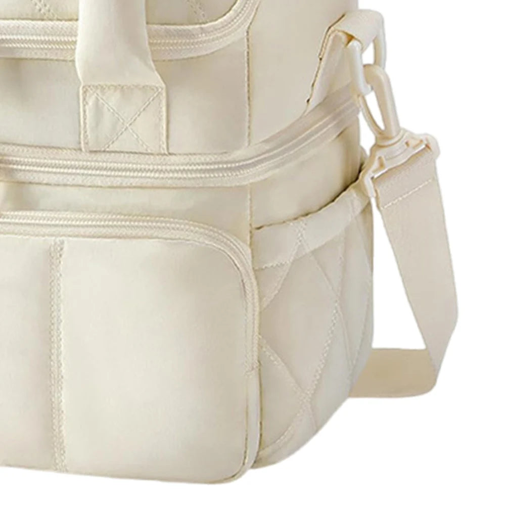 Insulated Double Deck Lunch Bag for Women Ladies Puffy Padded Lunch Tote Waterproof Bento Top Handle Bag for Work Picnic Travel