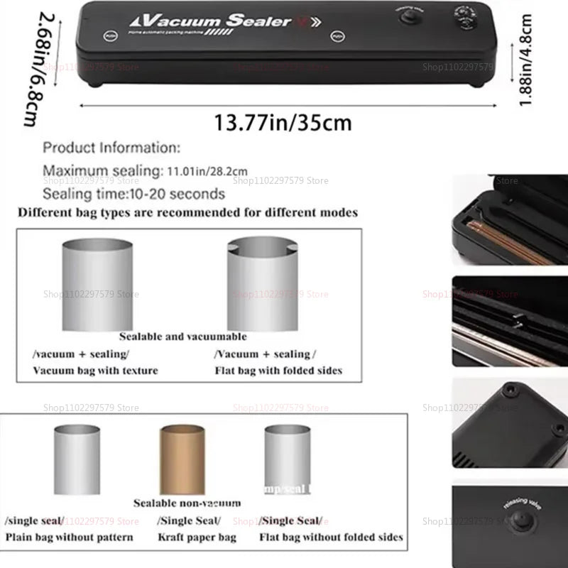Small Automatic Vacuum Sealer for Food Packaging Compression Sealing Machine for Cooked Food Plastic Sealers Kitchen Storage