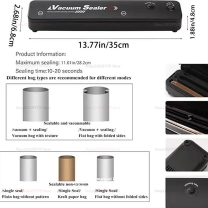 Small Automatic Vacuum Sealer for Food Packaging Compression Sealing Machine for Cooked Food Plastic Sealers Kitchen Storage