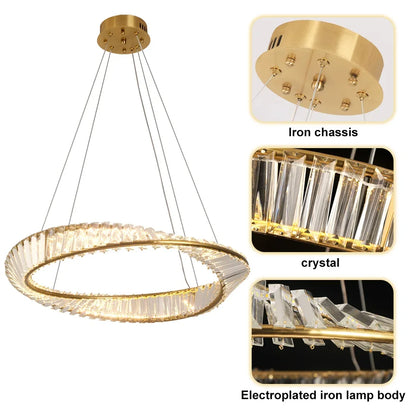 Modern Pendant Light Crystal Led Ceiling Lamp Gold Chandelier Möbius Strip Lustre Luxury Living Dining Room Home Decor Fixture