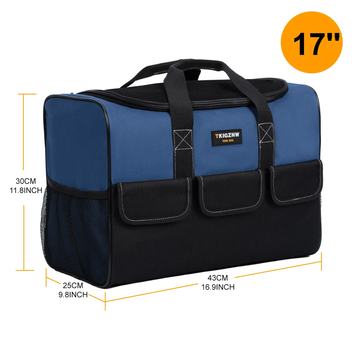 TKIGZNW T009-17 Inch Tool Bag, Large Tool Bag with 6 Exterior Pockets Electrician Tool Bag, for DIY Enthusiasts and Craftsmen
