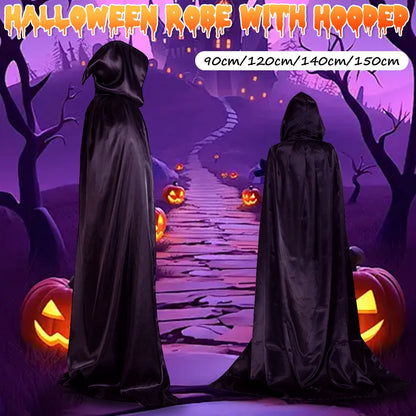 1 Piece of Halloween Cape With 3 Sizes Available It is a Black Grim Reaper Cloak Made of Party Satin Featuring a Stand-up Collar