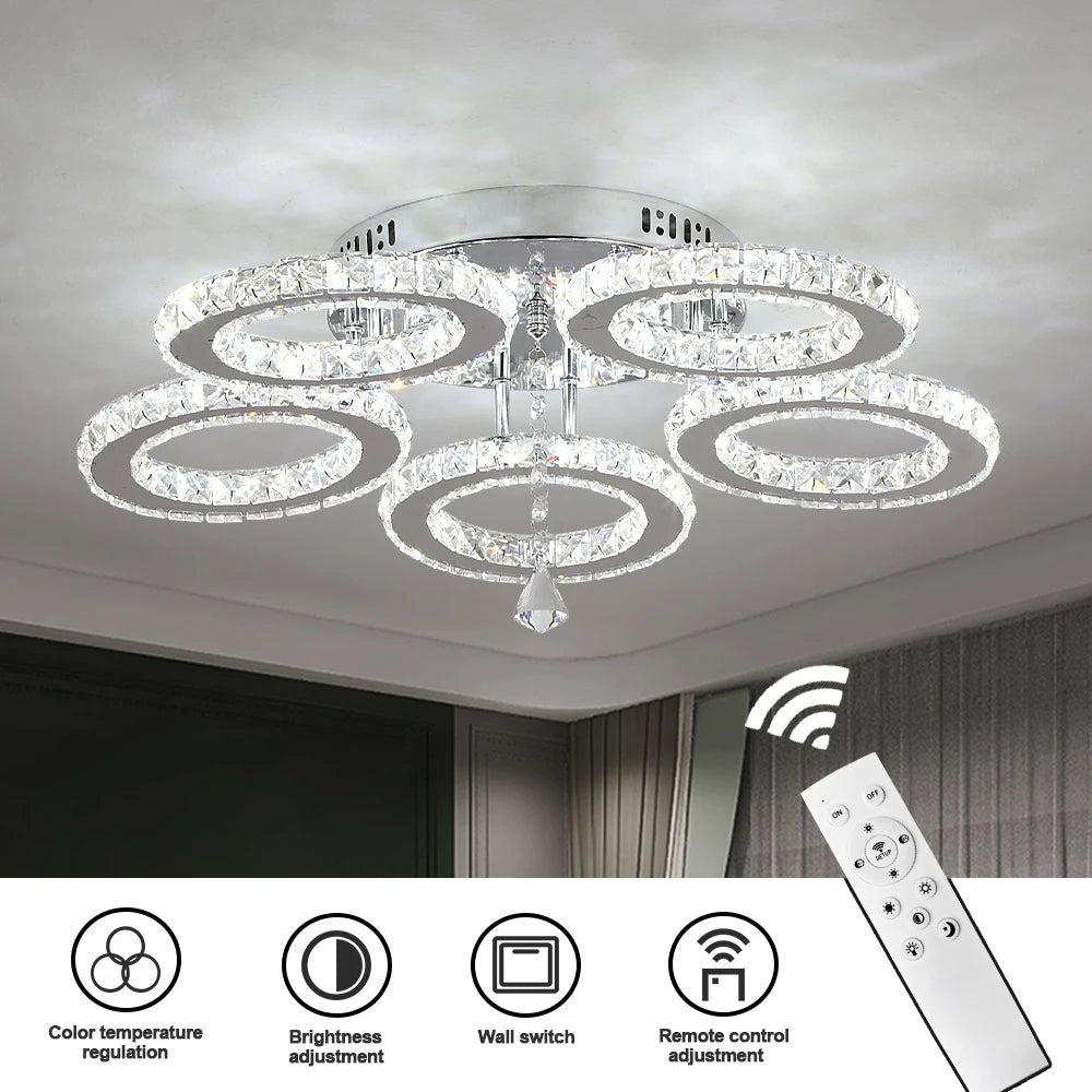 Modern Crystal Chandelier Ceiling Lamp Chrome Flush Mounted Pendant Light Luminari Dining Living Room Plafon Led Hanging Lampara